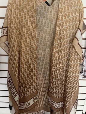 Christian Designer Beige-Brown Monogram V-Neck Cardigan